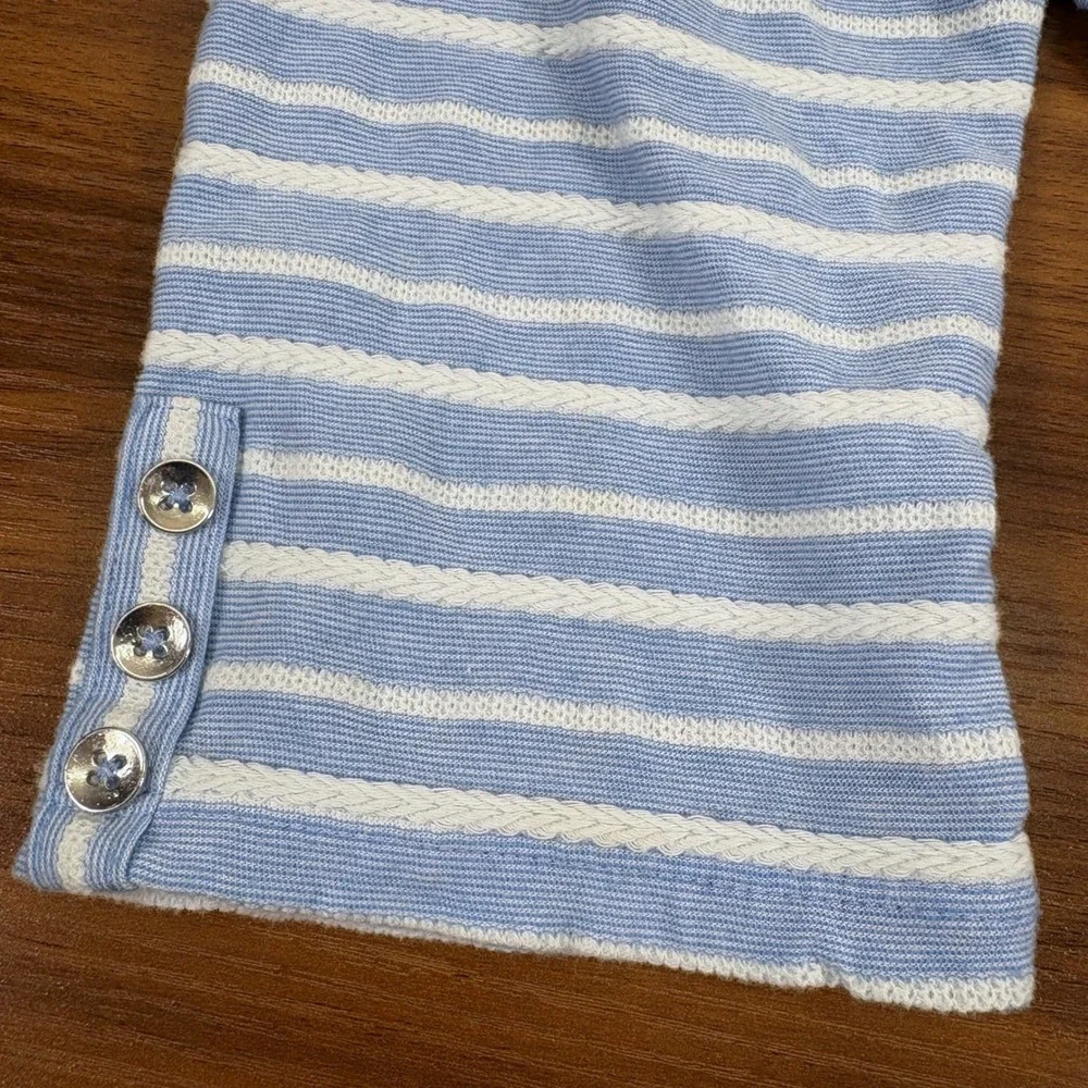 Croft & Barrow Women's XL Blue Striped Embroidered 3/4 Slv‎ Button Cuff Knit Top - Picture 4 of 12